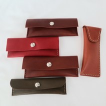 수제 천연가죽 도장케이스 소품케이스 이니셜각인, 세로형, 노랑