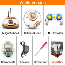 RC카 업그레이드 지능형 RC BB8 로봇 음악 사운드 액션 피규어 자동차 드로이드 볼 BB-8 2.4G 원격 제어 BB 8 로봇 어린이 장난감, 02 With original box
