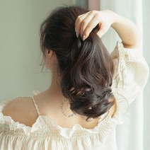 [피플앤제이] 슬림집게 웨이브 포니테일 가발 묶음머리 올림머리, 네추럴브라운, 1개
