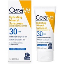 CeraVe 100% 미네랄 선스크린 SPF 30 | 민감한 피부를 위한 징크옥사이드 & 이산화티타늄 함유 페이스 선스크린 | 히알루론산으로 /cerave, 0-GP-BTYE18440