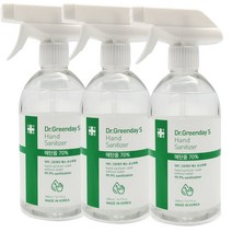 닥터 그린데이 에스 뿌리는 손소독제 500ml 에탄올70% 3개 4개 1상자 스프레이 의약외품, 뿌리는 소독제 500ml 3개