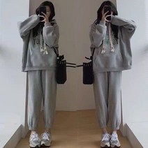 위위브렌 여성 루즈핏 후드 기모 캐주얼 바지 상하의 세트