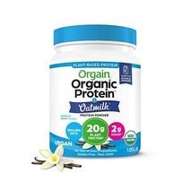 Orgain 비건 단백질 파우더 + 오트밀크 바닐라 빈 식물성 단백질 20g 설탕 2g 유기농 귀리로 만든 유제품 또는 콩 없음 유전자 변형 성분 없음 1lb