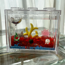 마리모 키우기 국산 DIY 레고 블럭 어항, 투명, 산호초(보라), 1cm내외
