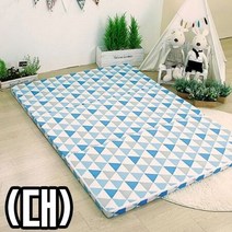3단 접이식 매트리스 간이침대 (대) BYK 세모체크블루