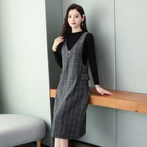 나시 원피스 가을 겨울 모직 조끼 스커트 세트 투피스 분위기 중 롱 멜빵