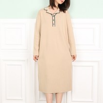 오오엘 가을 여성 부들부들 앞단추 카라티 롱 니트 원피스 포인트카라배색OPS