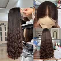 여성컷트머리 앞머리가발 정수리 올림 부분 유러피안 웨이브 레이스 프런트 인모 가발 #4 하이라이트 #10 탑 브라운 14-30 인치 긴 머리 코셔 가발280862, 14inches_Lace Top, Large Cap