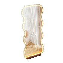 스탠드 웨이브 전신 거울 예쁜 감성 데코 경대 곡선, 170x70cm거울(조명없음/원목컬러 받침대)