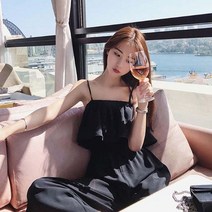 포인트 점프슈트 점프수트 여성하의 여름여행 비치웨어 바캉스 가슴프릴