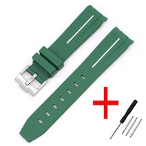 문스와치 오메가X스와치 시계 호환 20mm 우레탄 젤리 러버 워치 밴드 더블 레이어 실리콘 루버 스트랩 시계줄, 녹색 흰색 선