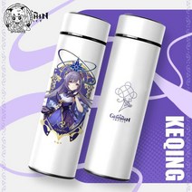 원신 방랑자 닐루 호두 나히다 라이덴 쇼군 감우 유라 스텐 온도 표시 텀블러 원터치 화이트 보냉 보온 물통 물병 보온병 스테인레스, 500MLml, V