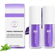 치아 미백용 퍼플 치약 2개 컬러 코렉터 미백 부스터 미백제 얼룩 제거 미국직송 282115, 2개.