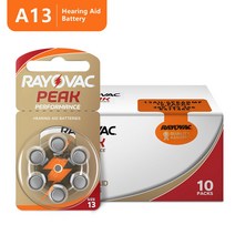 우드카빙키트 Rayovac 피크 고성능 보청기 배터리 60 개 BTE 아연 공기 13 PR48, 한개옵션0