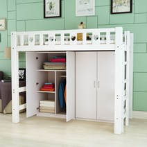 벙커 침대 원목 옷장형 공간절약 수납 책상형 사다리형 조립식 기숙사 원룸 이층침대, ., 벙커 침대 싱글 이층침대 공간절약 +더블 옷장