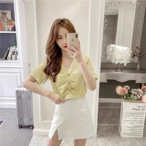 [모숭상]파스텔톤 지지미블라우스 시어서커 여름 반팔 셔링 시