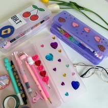 [천삼백케이] [체리콘] 2단 수납 / DIY 반투명 플라스틱 필통, 보라