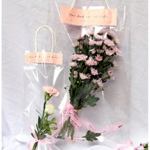 투명 PVC 꽃 포장 손잡이형 비닐백 20개입 한지포장지, 상세페이지참조, 중 20개입