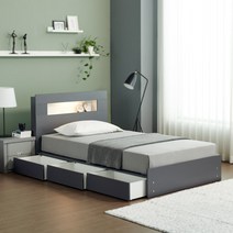 젠티스 테리우스 LED 침대(매트리스 포함)통판형 서랍형 수납형 슈퍼싱글침대 퀸침대, B. 테리우스 3단 서랍형(그레이)