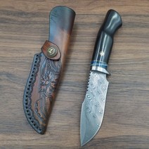 수석 천연석서바이벌 나이프 다마스커스 60 경도 에보니 맘모스 화석 핸들 고정 블레이드 구조 가죽 칼집과, 01 Normal