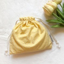 린네 자체제작 옐로우 미니 체크 복조리 스트링 파우치