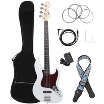 베이스기타입문 4 현 베이스 기타 일렉트릭베이스 기타 메이플 바디 가방 현 스트랩 튜너, 하얀