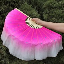 너슬 부채 중국어 짧은 벨리 댄스 팬 30cm 대우드 10cm 반원 실크 베일 쌍 양코 손 염색 성인 판매 2 피스, right left hand, Option3
