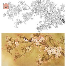 화조도 그리기 도안 꽃과 민화 한국화 새 밑그림, 단일