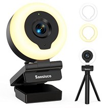 sansisco 1080p 웹캠링 라이트 포함 풀 HD 웹캠마이크 삼각대 USB 카메라 웜 앰프 포함 줌스카이프페이스타임과 호환되는 스트리밍 온라인 코스용 콜드 라이트
