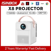 빔프로젝터 미니 휴대용 캠핑 ISINBOX-X8 프로젝터 안드로이드 홈 시어터 시네마 1280*720 HD 1080P 비디오 블루투스 와이파이 LED 비머 110ANSI 빔, 02 미국 플러그