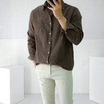 로니제이 남자 여름 시원한 면 린넨 포켓 카라 기본 셔츠