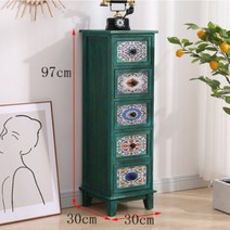 [백상사 협력사] 원목 5단 엔틱 서랍장 300 수납장 30cm 빈티지 거실 틈새 안방 앤틱 옷정리함, 1번. 그린 30x30x97cm