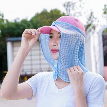 모자 탈부착형 쿨 라이트 썬가드 여름 자외선차단 얼굴 햇빛가리개, 블루