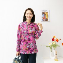 [엄마옷마미소] 플라워반오픈셔츠 여성카라티 할머니꽃티셔츠 촌캉스 중년여성 빅사이즈 모임룩 연말룩 꽃티