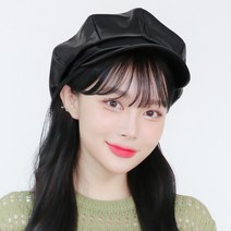 팸드님 블랙 레더 뉴스보이 헌팅캡 팔각 빵모자 남여공용