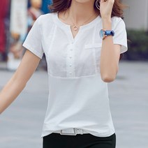 데일로엔 여성용 린넨 브이넥 반팔 티셔츠