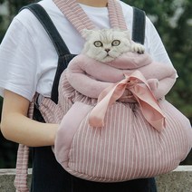 펫포에버 강아지 겨울용 앞가방 고양이 산책가방 강아지 워머 이동가방, 스트라이프 핑크 M