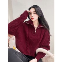 대행사 손나은룩 여성 꽈배기 골지니트 집업 하이넥풀오버 니트탑