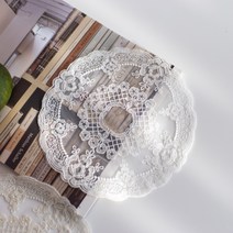 루나 원형 미니 레이스 천 러너 테이블 장식 매트 도일리 4종, L, 화이트