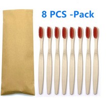 대나무칫솔 친환경 8pcs 다채로운 천연 대나무 칫솔 세트 부드러운 강모 숯 어메니티, 8pcs 붉은 색