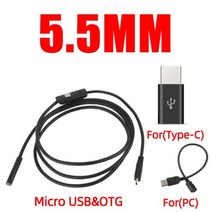 오실로프 멀티미터 휴대용 보급형 7mm 미니 내시경 카메라 유연한 IP67 방수 유형 C 검사 Borescope PC 노트북 6LED 조정 가능, 5.5mm-2m