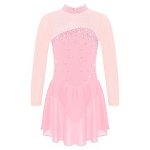 피겨연습복 피겨 스케이트 복 드레스 의상 체조 복장 소녀 피겨 아이스 스케이트 드레스 긴 소매 모의 목, 12 Pink A_04 10