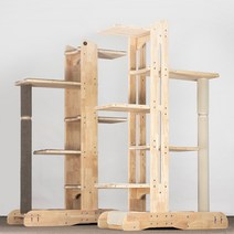 그린웨일 B3 대형 5단 카키베이지 고급 원목 알루미늄 캣폴 고양이 캣타워, 개방 기둥(홀 작업)_아이보리