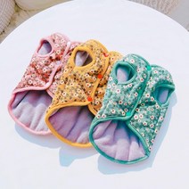 강아지 겨울 옷 꽃무늬 코듀로이 할머니 후리스 조끼 베스트, 마일드민트