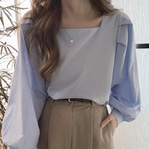 SJW 봄가을 스퀘어넥 블라우스 무지 퍼프 긴팔 루즈핏 빅사이즈 풀오버 남방 셔츠 여성상의