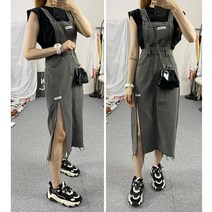 오버롤 멜빵 패치 데님청 원피스 (2 color )