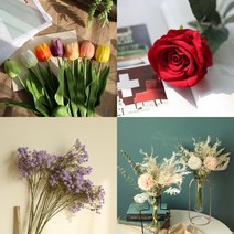 조화 꽃다발 꽃 인테리어 소품 꽃다발 튤립 장미 모란, 라이트코랄