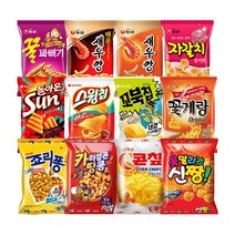 농심 오리온 크라운 봉지과자 12종 (새우깡+매운새우깡+자갈치+꿀꽈배기+돌아온썬+스윙칩+꼬북칩+꽃게랑+콘칲+못말리는신짱+죠리퐁+카라멜땅콩), 1세트