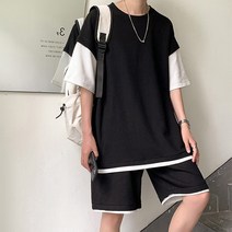 루아 레이어드 반팔 반바지세트 남녀공용