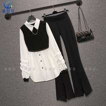 셀럽당 빅사이즈 여성 봄가을 셔츠 날씬해 보이는 트임 마이크로 플레어 팬츠 투피스